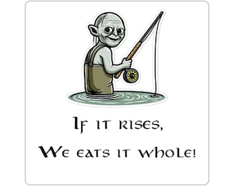Funny Fly Fishing Kiss-Cut Sticker - Gollum fishing, laptop, water bottle, bumper