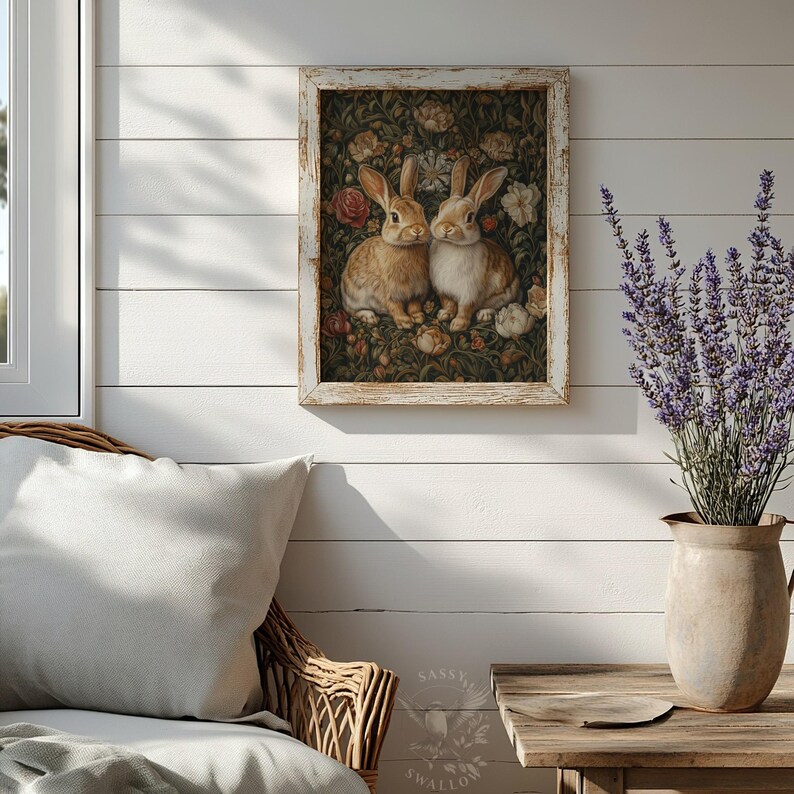 William Morris Rabbit Print, Botanical Art Print, Hare Artwork, Dark ...