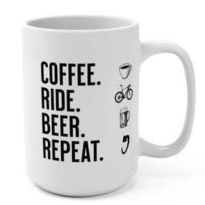Coffee Ride Beer Mug 15oz | Gift for Cyclist | Unique Bicycle Mug | Bike Lover Cup | Cycling Coffee Beer Enthusiast