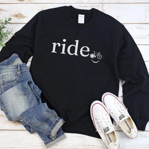 Ride Happy:) Sweatshirt, Cozy Cycling sweater, Bicycle Hoodie, Cycling Motivation, Gift for Cyclist, Gift for Biker