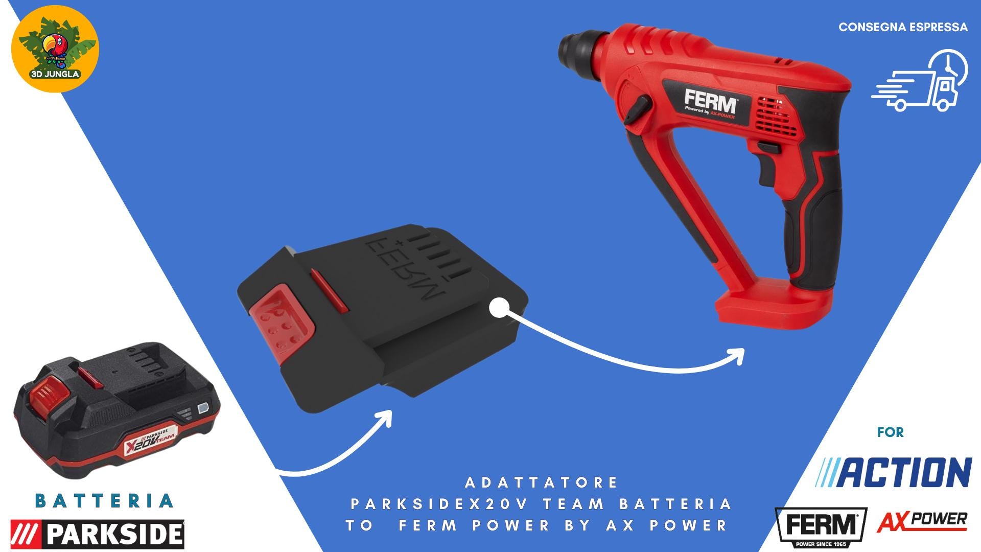 Adattatore Da Batteria Parkside X20V TEAM A Utensili Power X-Change 18V – Convertitore Con Antislittamento E Protezione