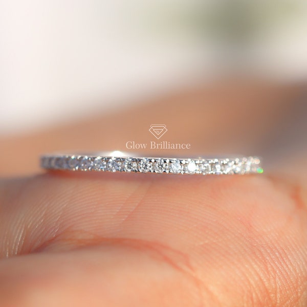 Platinum Diamond Ring / 1.2mm 3/4 Eternity Platinum Genuine Diamond Wedding Ring / Pave Thin Diamond Eternity Ring in 950 Platinum/ PT950