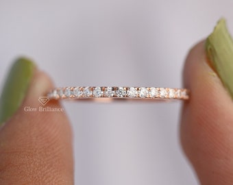 0.48 TCW Round Cut Lab Grown Diamond Eternity Wedding Band / Full Eternity Rose Gold Promise Band / Matching Diamond Band For Women