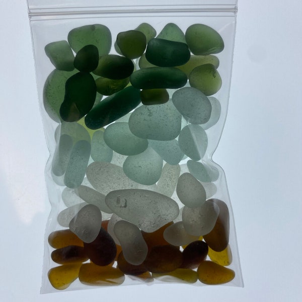 Bags of Seaham Sea glass - clear, green, aqua & amber  selection 80 pieces, great for crafting, jewellery making and gifting