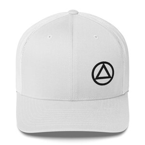 Circle Triangle AA Logo Offset Off-centered Black 3D Puff Embroidery 12-step Rehab Recovery Mesh Retro Hat