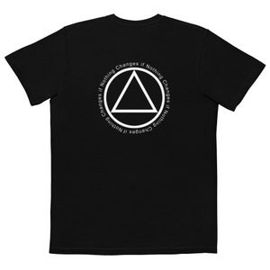 May include: Black t-shirt with a white circle graphic featuring a triangle and the text "If Nothing Changes if Nothing Changes if Nothing Changes".