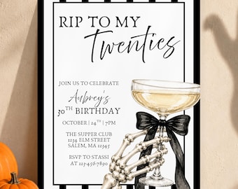 RIP To My Twenties Invitation, 30th Birthday Invite, Death To My 20s Template, Editable Adult Martini Cocktail Halloween Party Download