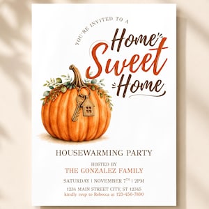 Home Sweet Home Invitation, Housewarming Party Invite, We're All Settled In Digital, Fall Pumpkin Housewarming Template, Drinks On The House