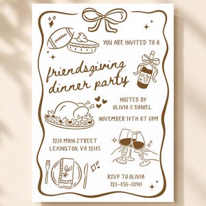 Invito per la cena del Ringraziamento tra amici, invito per il cocktail del Ringraziamento, modello digitale disegnato a mano per dispositivi mobili "Incontriamoci", invito digitale per la festa autunnale con pranzo condiviso.