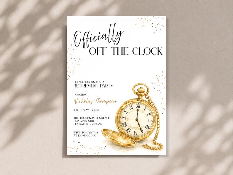 Officially off the Clock Retirement Invitation Template, Office ...