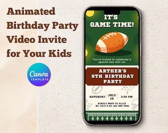 Animated Football Birthday Video Invitation: Editable Sports Party Invite (Digital Download, Canva Template)