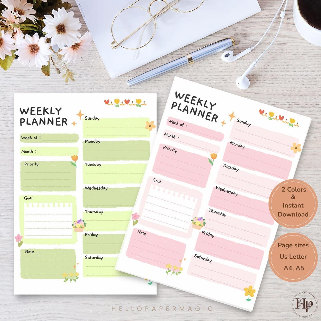 Pastel Weekly Planner Printable | Minimalist Schedule (digital Download ...