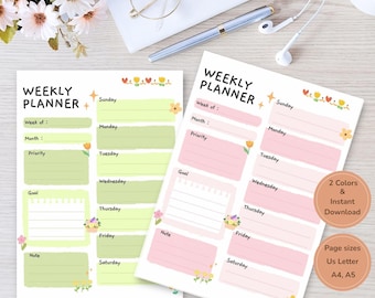 Planificador semanal en tonos pastel para imprimir / Horario minimalista (Descarga digital)