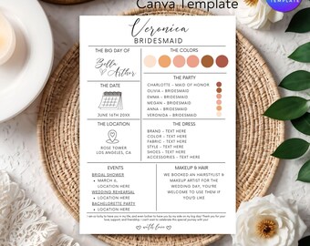 Editable Bridesmaid Info Card Template: Bridal Party Details (Canva Digital Download)