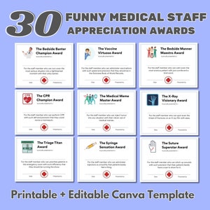 Certificat drôle de récompense d'appréciation du personnel médical, PDF imprimable, modèle de toile modifiable, reconnaissance et cadeau drôle pour l'appréciation du personnel