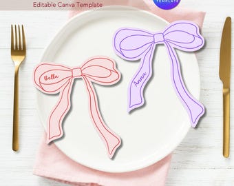 Bow Place Card Template: Whimsical Wedding & Party Decor (Editable Canva Template)