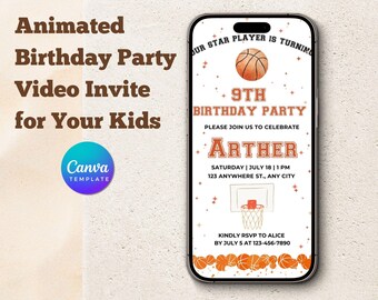 Basketball Birthday Video Invitation: Animated Sports Party (Digital Download)