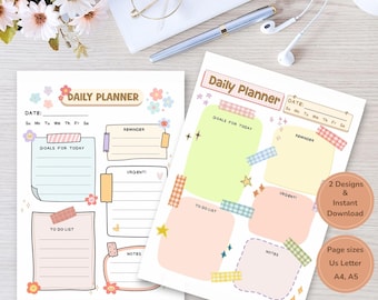 Bright Minimal Daily Planner Printable | Colorful Productivity Organizer (Digital Download)