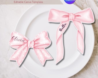 Bow Place Card Template: Whimsical Wedding & Party Decor (Editable Canva, Instant Download)