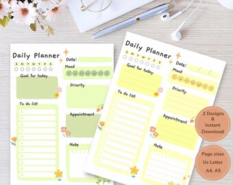 Pastel Daily Planner Printable, Minimalist Layout, A4/A5/US Letter (Digital Download)