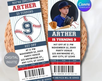 Baseball Ticket Birthday Invitation Template: Editable Canva Invite (Digital Download)