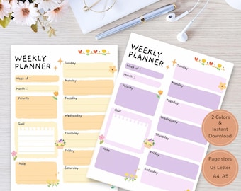 Planificador semanal en tonos pastel para imprimir / Horario minimalista (Descarga digital)