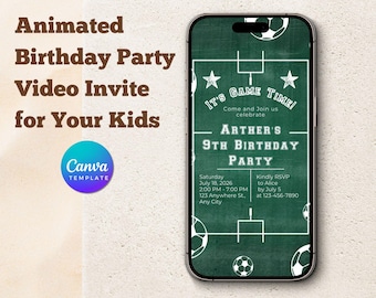 Soccer Birthday Video Invitation: Animated Kids Party (Digital Download)