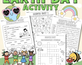 Fichas de actividades para niños con motivo del Día de la Tierra / Material didáctico imprimible (Descarga digital)