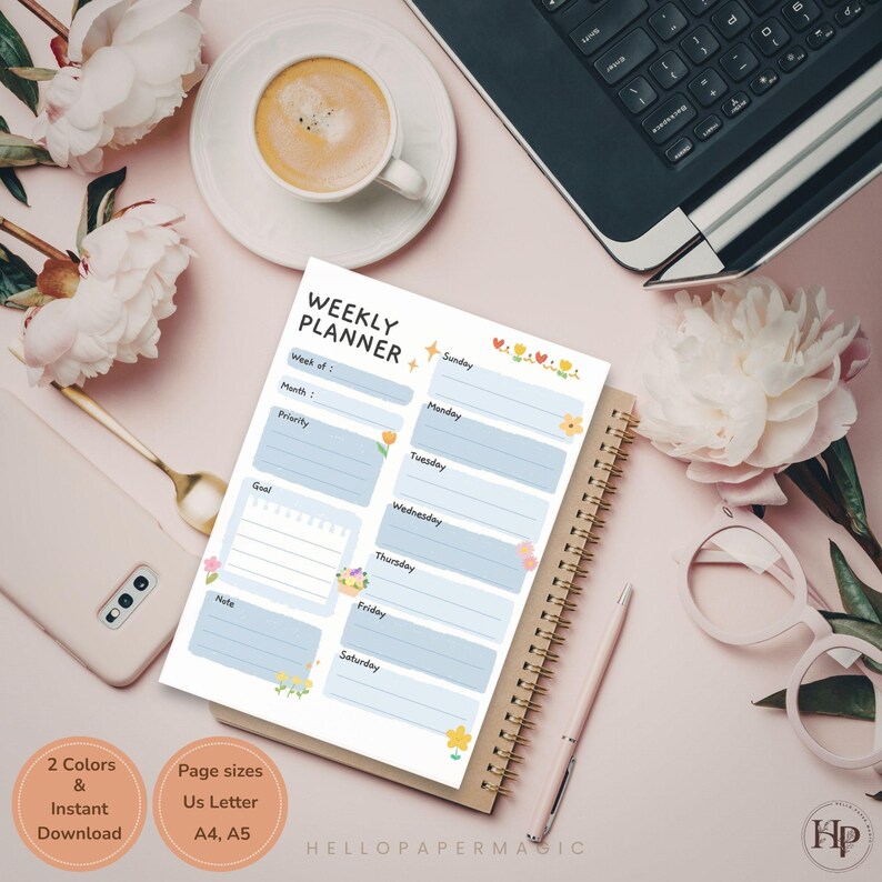 Pastel Weekly Planner Printable | Minimalist Schedule (digital Download ...