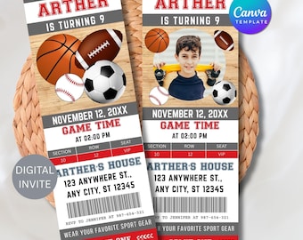 All Star Sports Ticket Birthday Invitation Template (Digital Download)