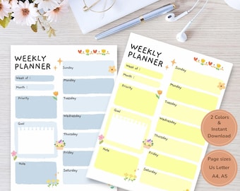 Planificador semanal en tonos pastel para imprimir / Horario minimalista (Descarga digital)