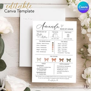 Editable Bridesmaid Information Card, Bridesmaid Info Card Template, Bridal Party Info Card, Editable Canva Template, Bridesmaid Proposal