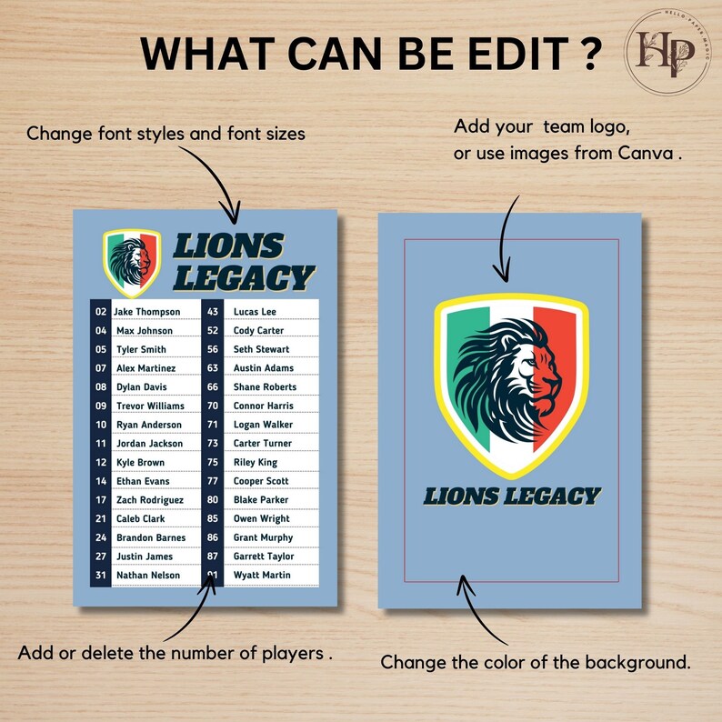 Editable Team Roster Card Template: Canva Sport Team Design (4x6 & 3x5 ...