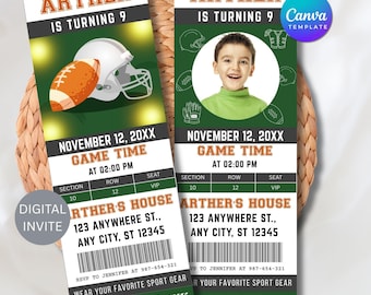 American Football Ticket Birthday Invitation: Editable Canva Template (Digital Download 2.5x7 Inch)