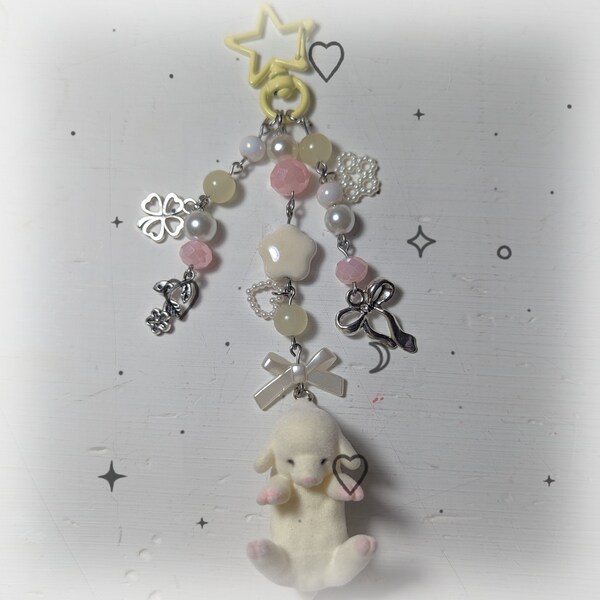 lamb keychain!! adorable charm beaded lamb keychain kawaii coquettish coquette fuzzy