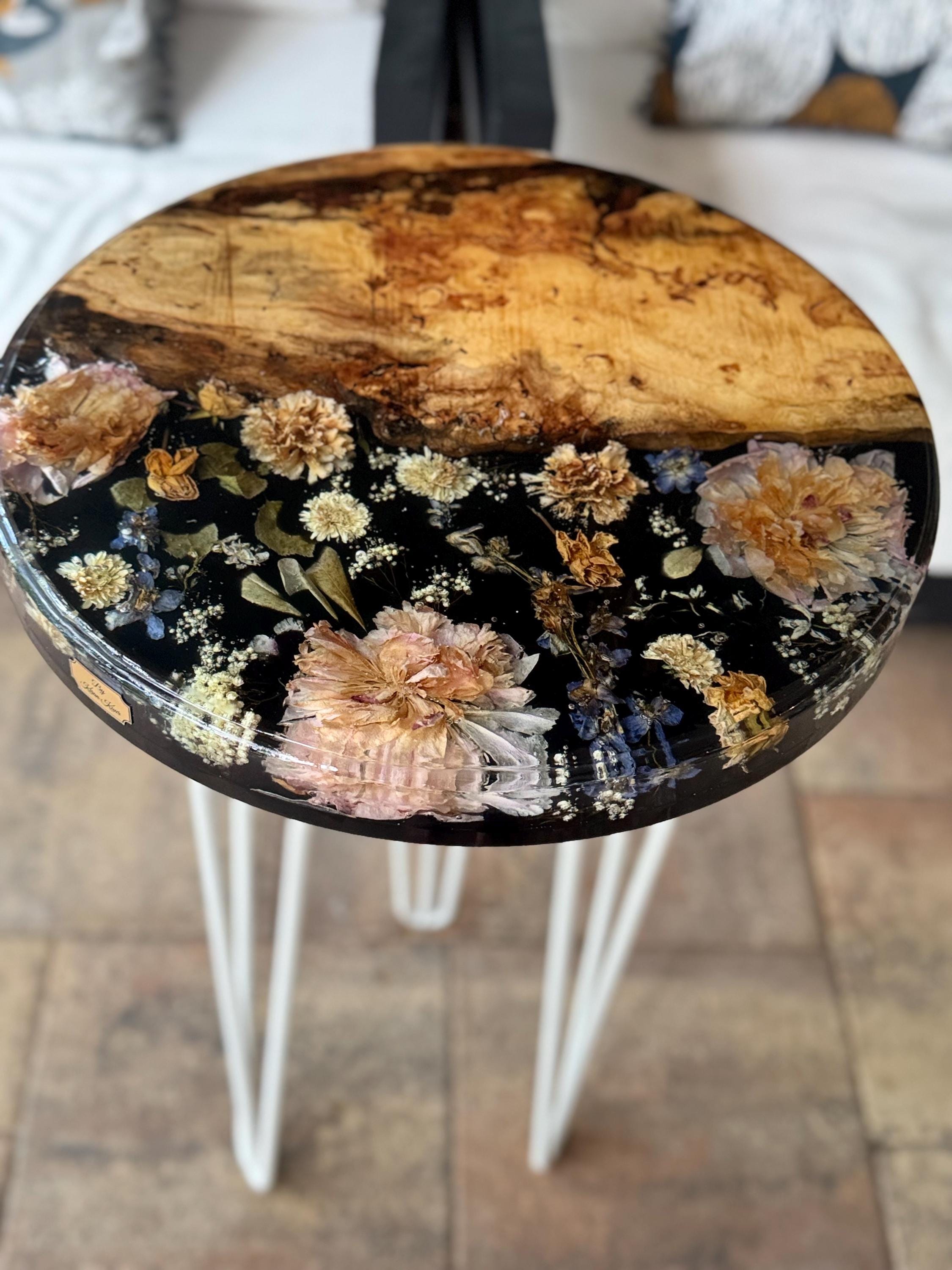Handmade Epoxy Resin Flower Side Table Large 18