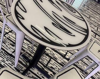 Handmade resin epoxy table - one of a kind restruant/kids room table black and white.  custom options available- grab yours now