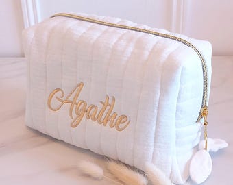 Trousse matelassée personnalisée brodée taille L | Trousse maquillage | Pochette prénom | Cadeau personnalisé femme | Fait main
