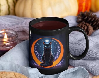 Witchy Black Cat Mug, Halloween Coffee Cup, Cat Lover Gift, 11oz Mug, 15oz. Mug, Halloween Kitchen Decor, Halloween Gift