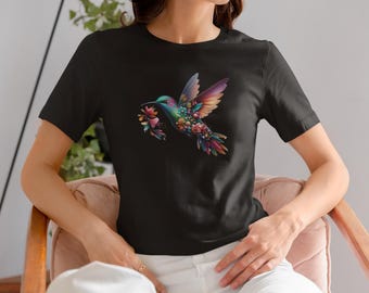 Floral Hummingbird Shirt Animal Lover Tee, Bird T Shirts, Trendy Tee, Gift For Her, Bird Lover T-Shirt, Spring Birds, Flower Shirt, Bird Tee