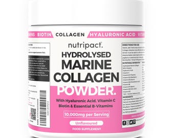 Polvere di collagene marino - Peptidi di collagene marino di tipo 1 e 3 - con acido ialuronico, biotina, vitamina C e vitamine del gruppo B - Senza aromi (300 g)