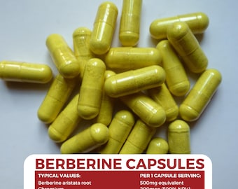 Cápsulas de berberina HCL 500 mg con picolinato de cromo y pimienta negra. Suplemento vegano de origen vegetal.