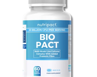 Probiotic Complex Capsules Multi Strain Live Cultures with added Prebiotic Fibre - 20bn per Serving - 60 Vegan Capsules