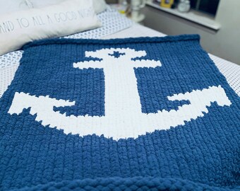 Blue Dress on a Boat Chunky Knit Blanket Throw