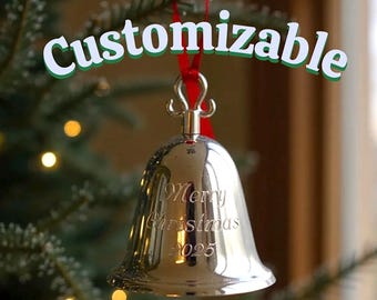 Campanella natalizia in argento con campanellino, incisa su misura, in argento lucido, per la tradizione familiare annuale, primo regalo di Natale per il primo bambino