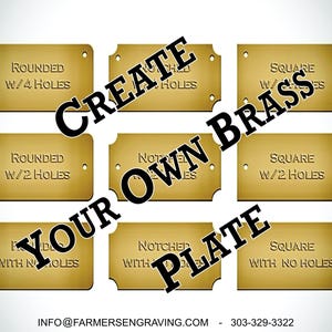 Create Your Own Brass Plaque - Engraved Brass Plate Black Text Custom Size Brass Plate Personalized Brass Sign With Screws or Adhesive Back