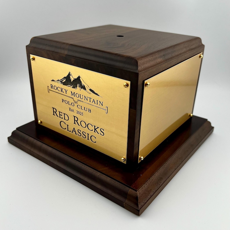 Walnut Trophy Base - Engraved Trophy Base With Gold Brass Plates ...