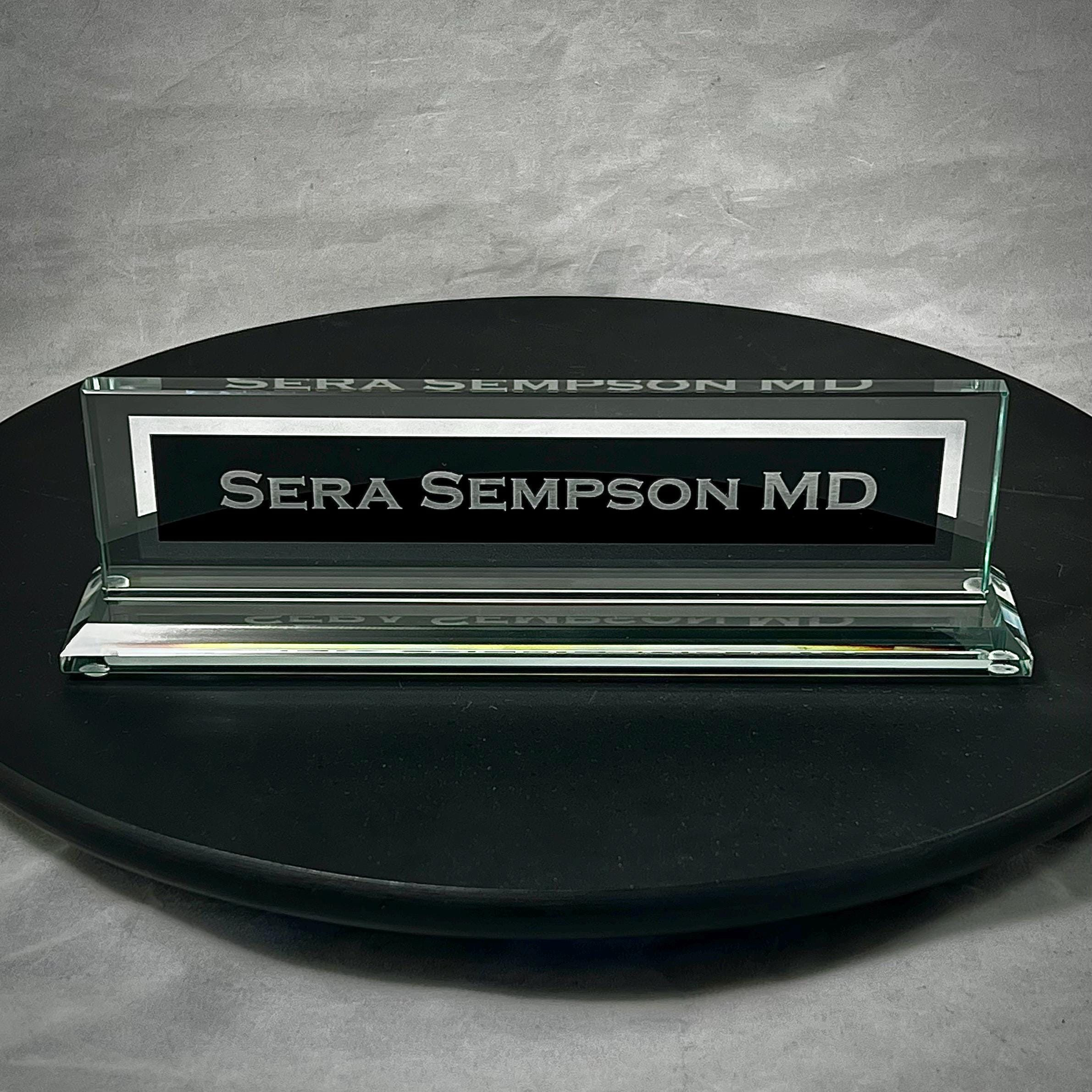 Modern Glass Desktop Name Sign, Glass Name Plate, Desk Name, Engraved ...