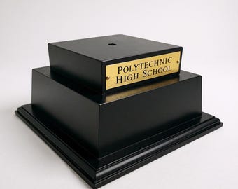 Black Tiered Trophy Base Engraved Trophy Base With Gold Brass Plates Black Wood Base Various Sizes Walnut Wood Trophy Base Pedestal Base