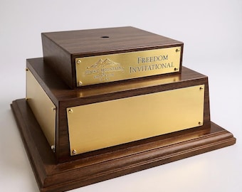 Tiered Trophy Base Engraved Trophy Base With Gold Brass Plates Black Wood Base Various Sizes Walnut Wood Trophy Base Pedestal Black Base